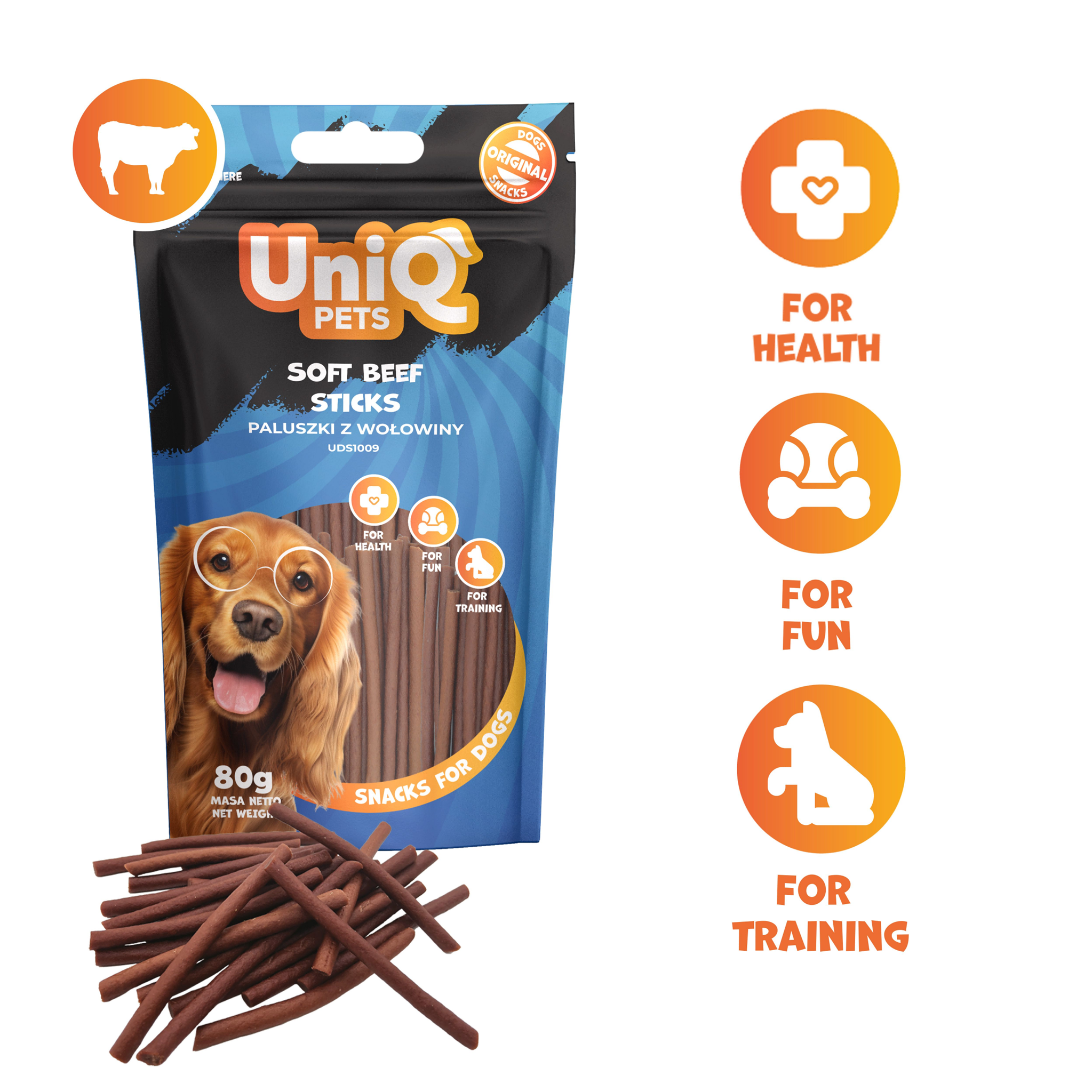 UNIQ PETS Dog Snacks Soft Beef Sticks 80g