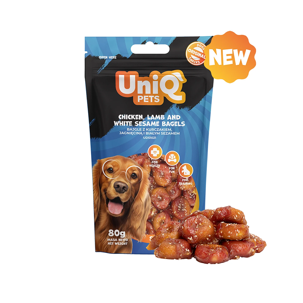 UNIQ PETS Dog Snacks Chicken And Lamb With White Sesame Bagels 4cm 80g