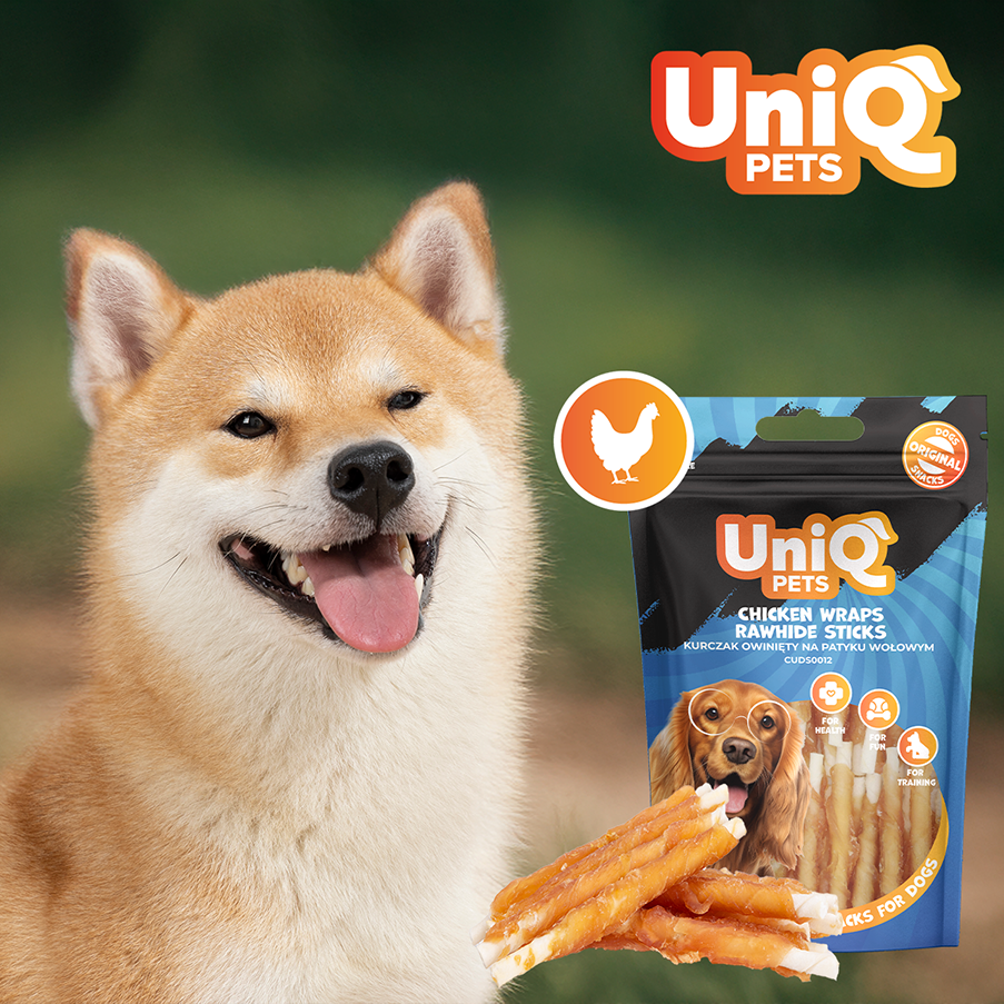 UNIQ PETS Dog Snacks Chicken Wraps Rawhide Sticks 250g