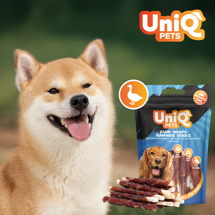 UNIQ PETS Dog Snacks Duck Wraps Rawhide Sticks 250g