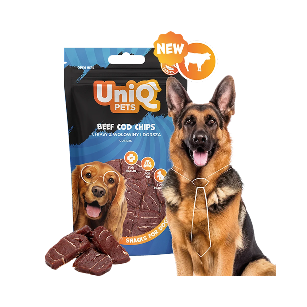 UNIQ PETS Dog Snacks Beef And Cod Chips 80g