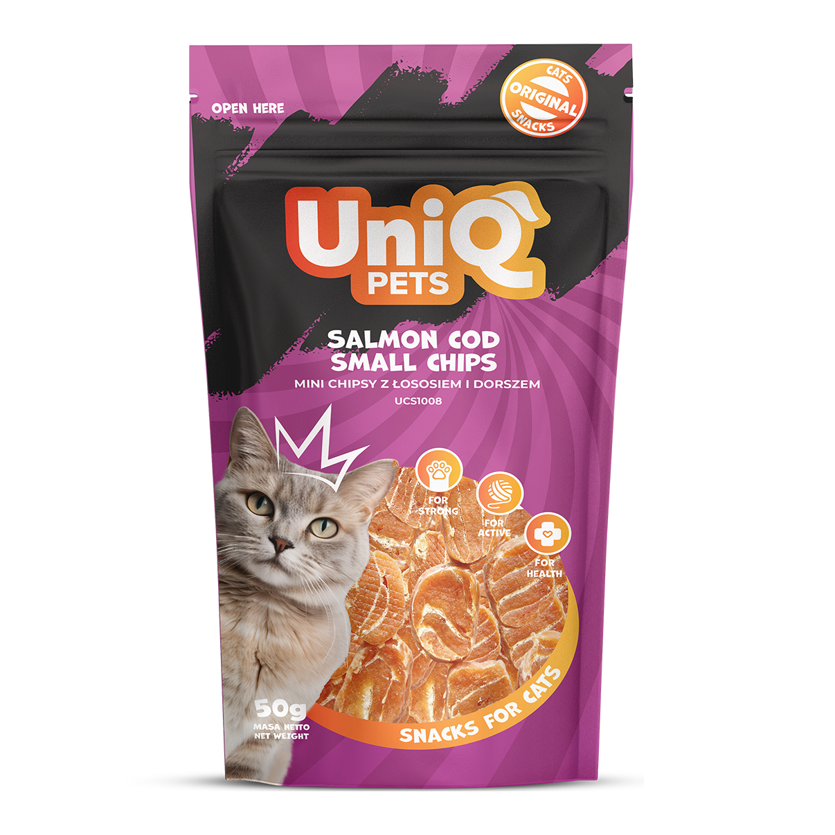 UNIQ PETS Cat Snacks Salmon And Cod Small Chips 50g