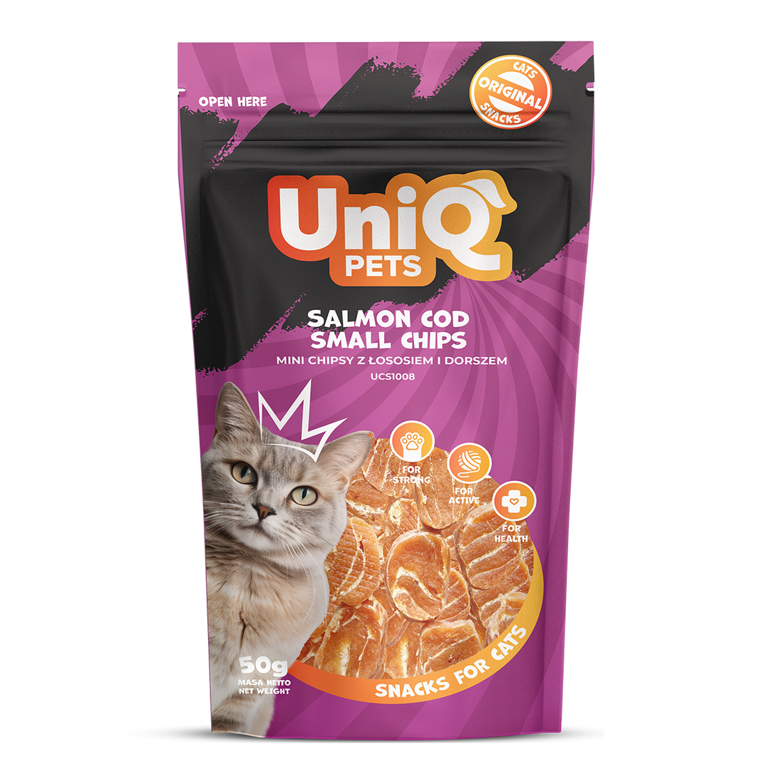 UNIQ PETS Cat Snacks Salmon And Cod Small Chips 50g