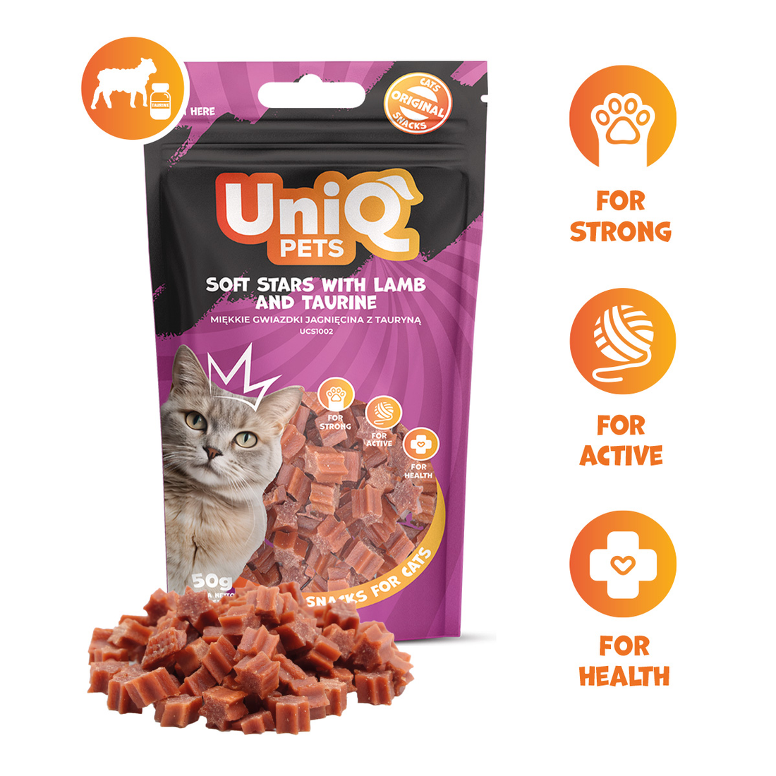 UNIQ PETS Cat Snacks Soft Stars With Lamb And Taurine 50g