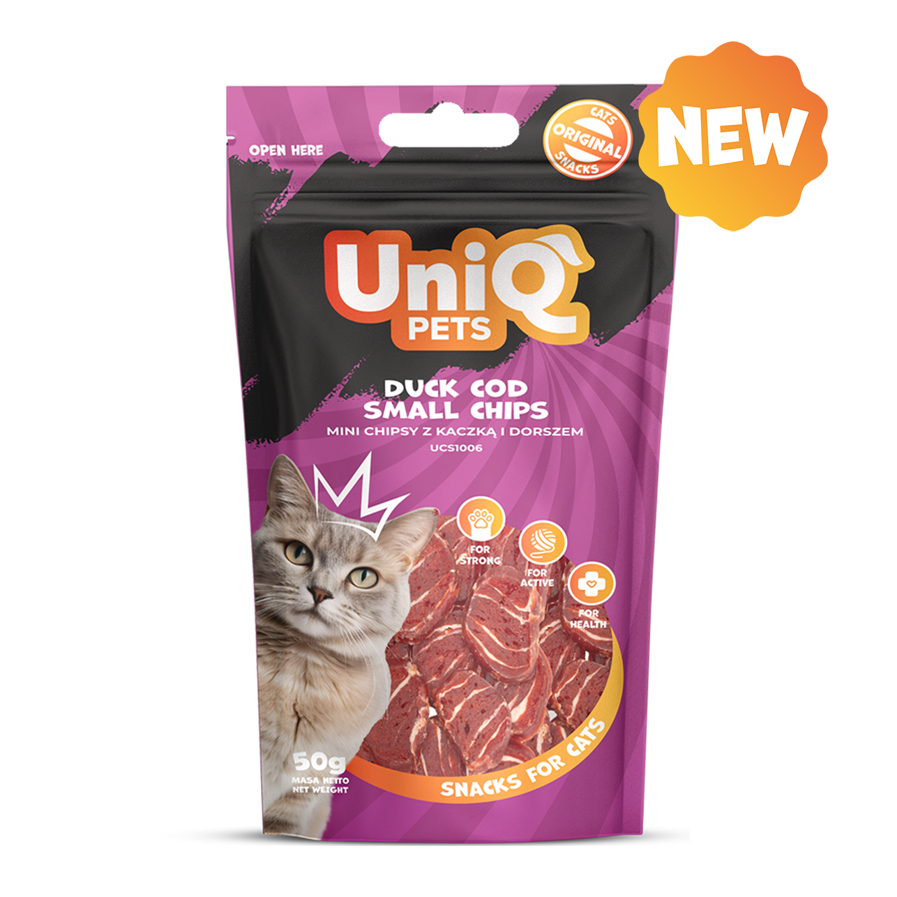 UNIQ PETS Cat Snacks Duck And Cod Small Chips 50g