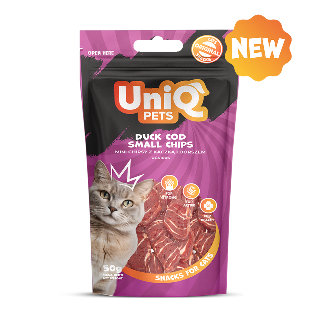 UNIQ PETS Cat Snacks Duck And Cod Small Chips 50g