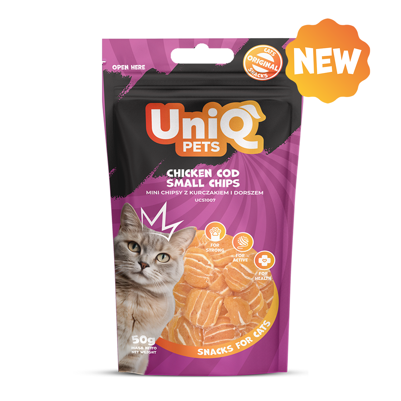 UNIQ PETS Cat Snacks Chicken And Cod Small Chips 50g
