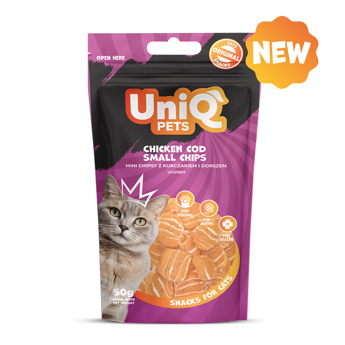 UNIQ PETS Cat Snacks Chicken And Cod Small Chips 50g