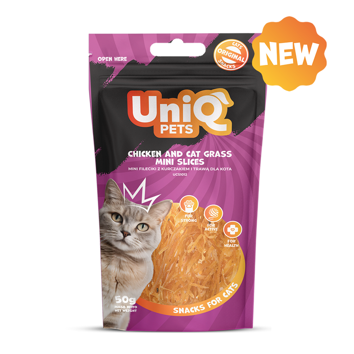UNIQ PETS Cat Snacks Chicken And Cat Grass Mini Slices 50g