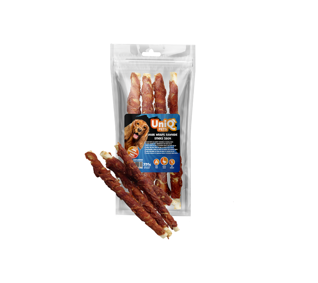 UNIQ PETS Dog Snacks Duck Wraps Rawhide Sticks 28cm 320g