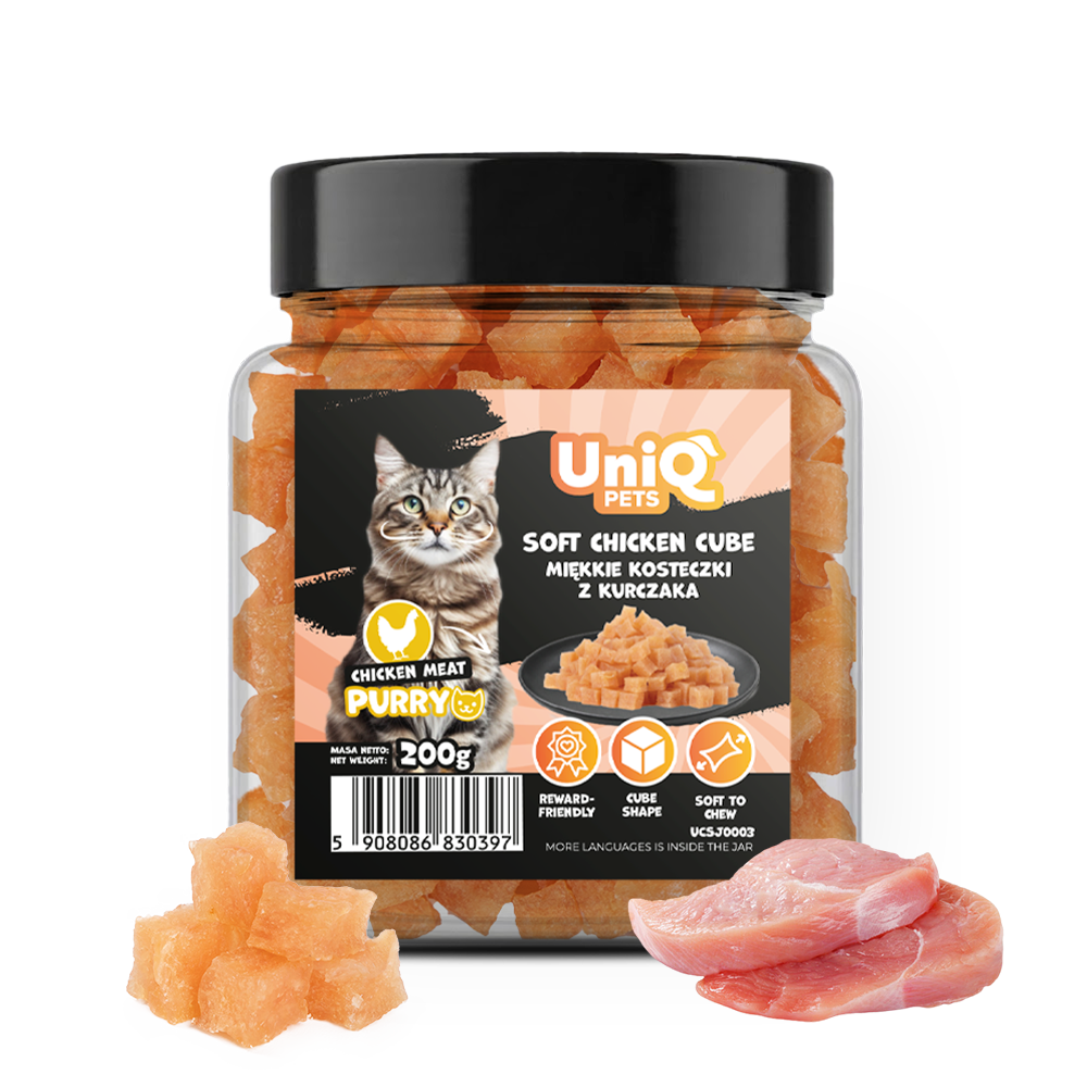 UNIQ PETS CAT SNACKS PURRY Soft Chicken Cube Jar 200g