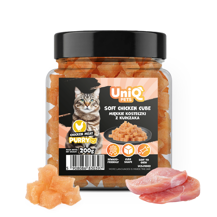 UNIQ PETS CAT SNACKS PURRY Soft Chicken Cube Jar 200g