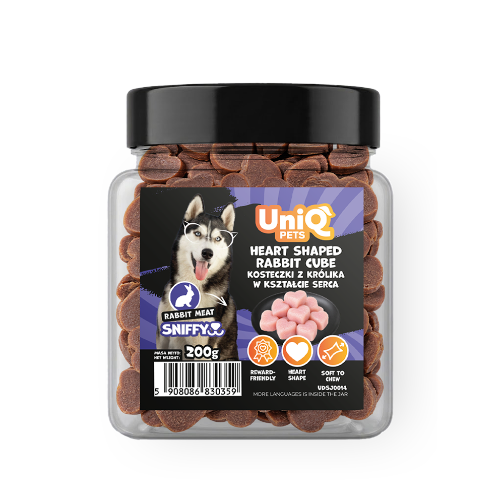 UNIQ PETS DOG SNACKS SNIFFY Heart Shaped Rabbit Cube 200g Jar