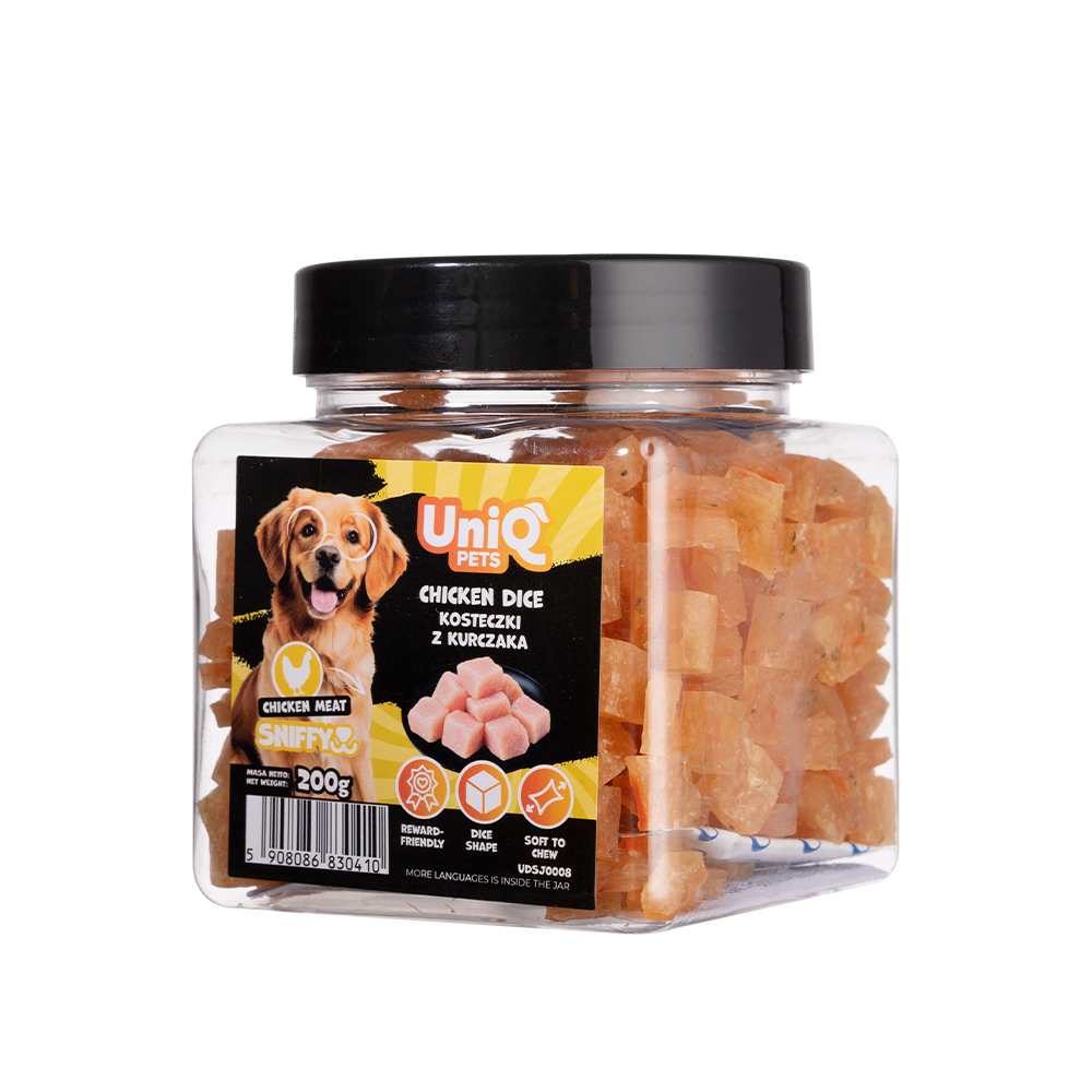 UNIQ PETS DOG SNACKS SNIFFY Chicken + Broccoli Dice 200g Jar