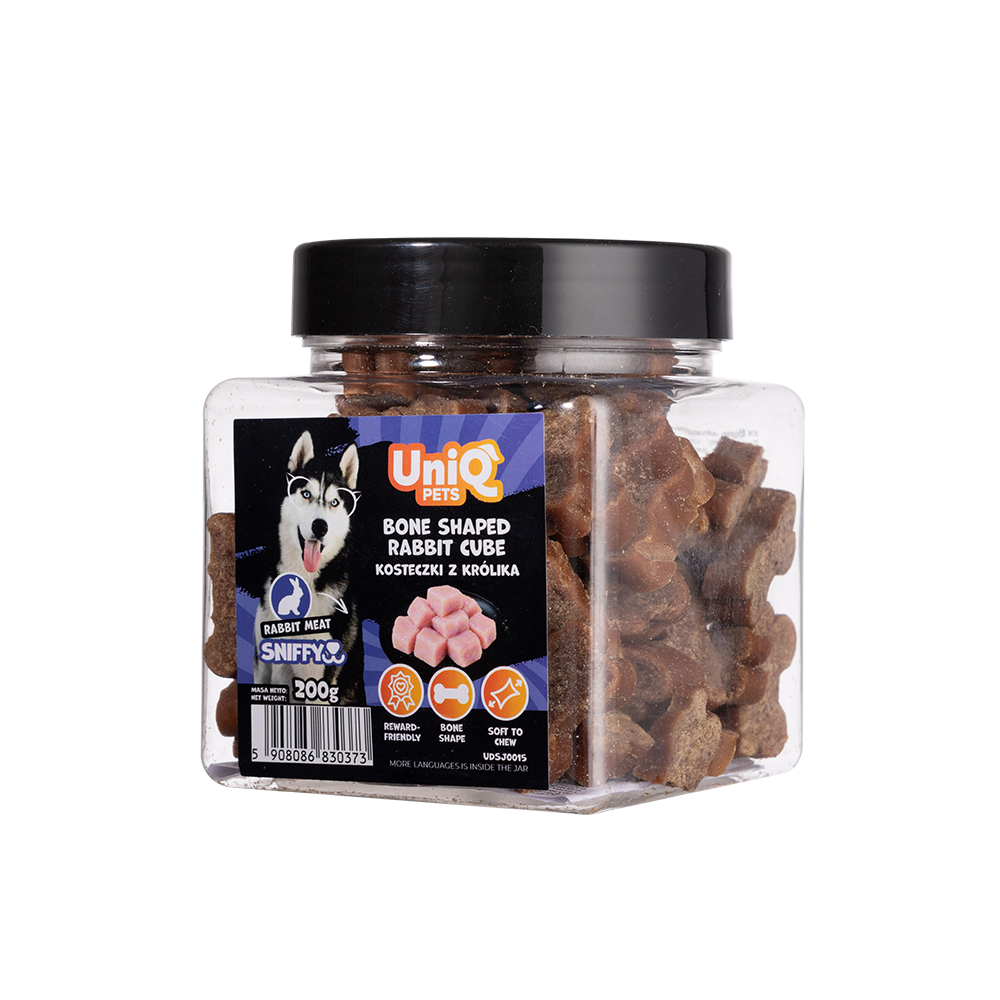 UNIQ PETS DOG SNACKS SNIFFY Bone Shaped Rabbit Cube 200g Jar