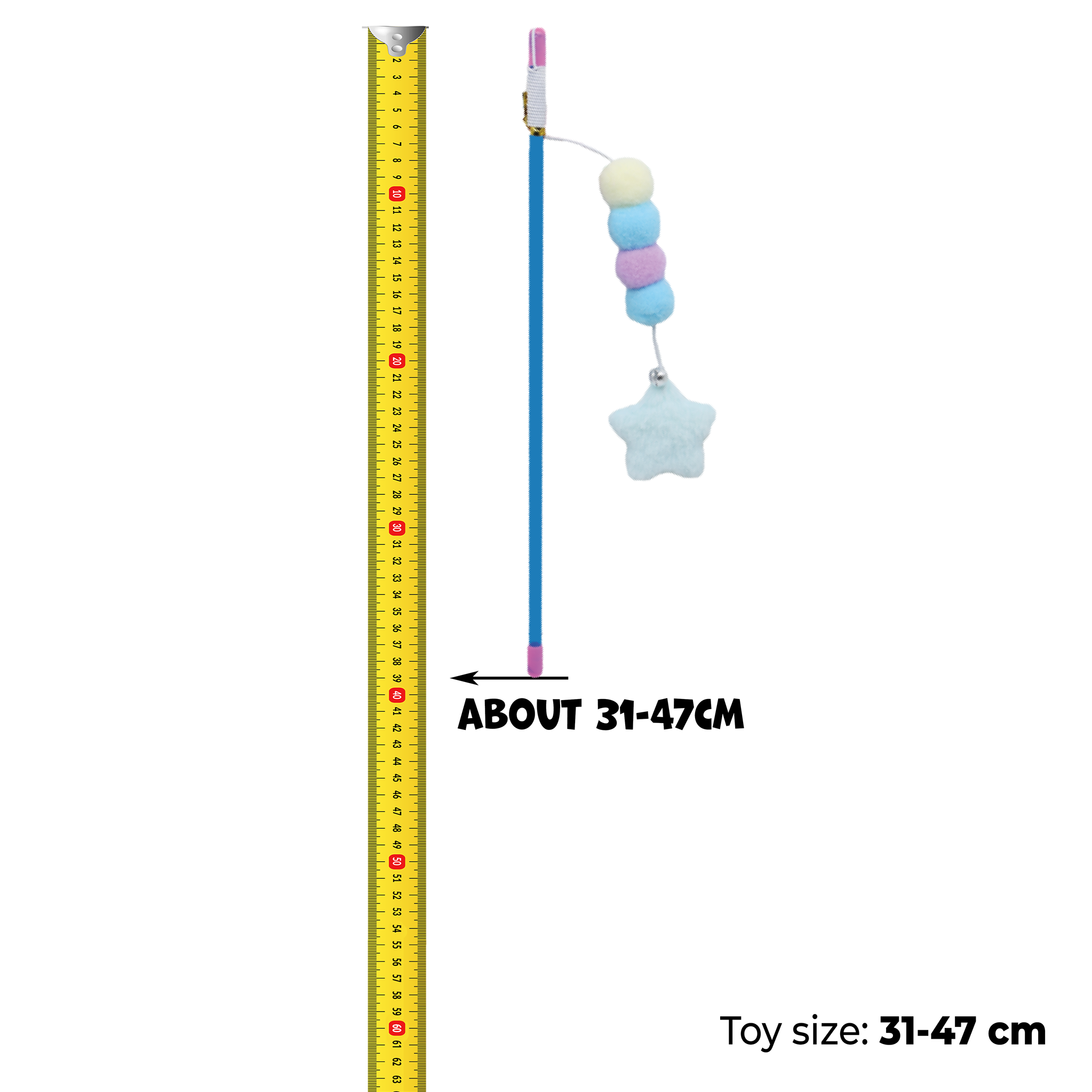 UNIQ PETS CAT TOY SWISHY Plastic Fishing Rod with Rope and Plush Star 31-47cm (Random Colour)