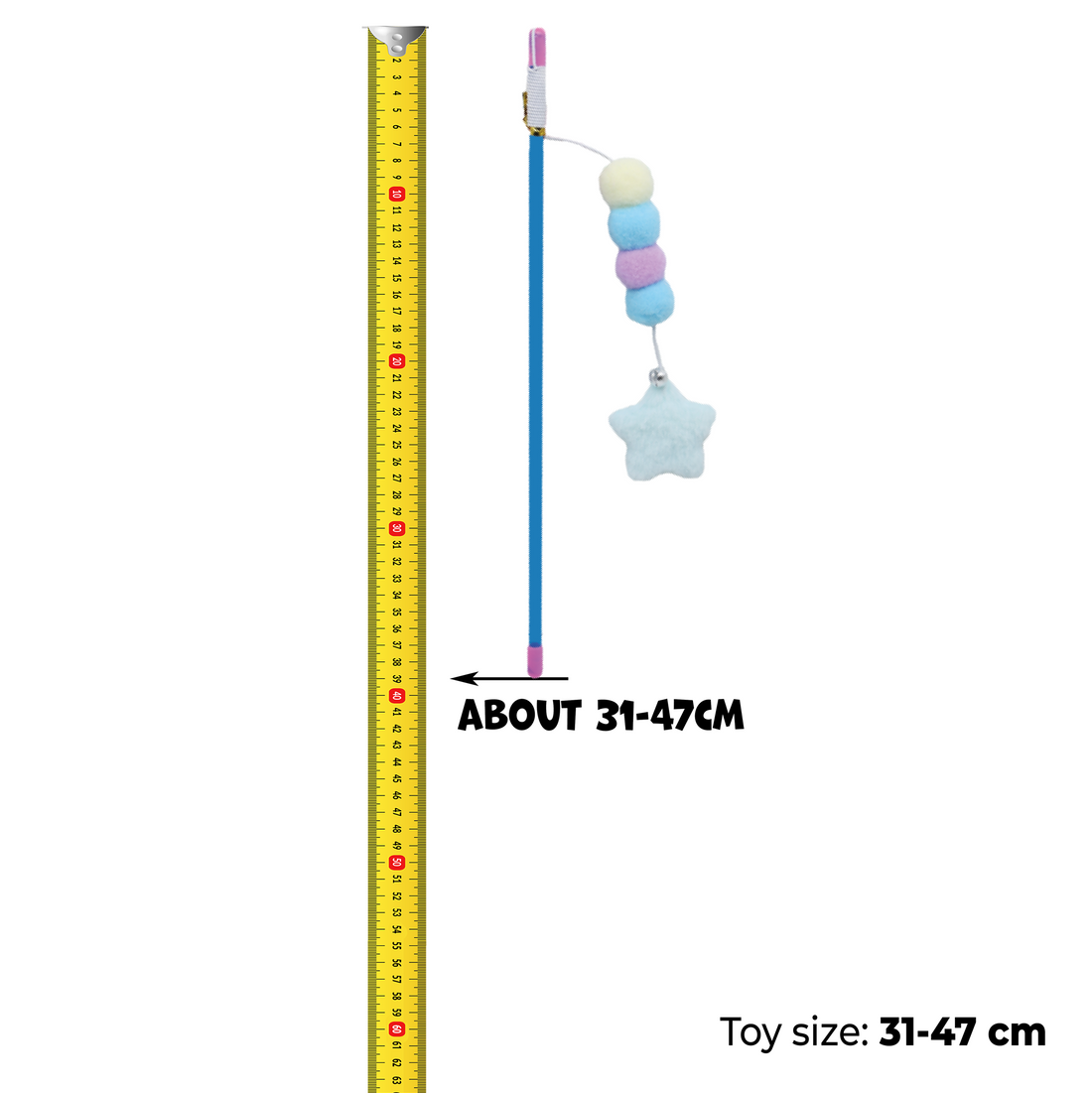 UNIQ PETS CAT TOY SWISHY Plastic Fishing Rod with Rope and Plush Star 31-47cm (Random Colour)