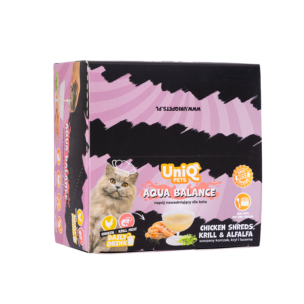 UNIQ PETS CAT WET DAILY DRINK AQUA BALANCE Chicken Shreds, Krill & Alfalfa, 85ml