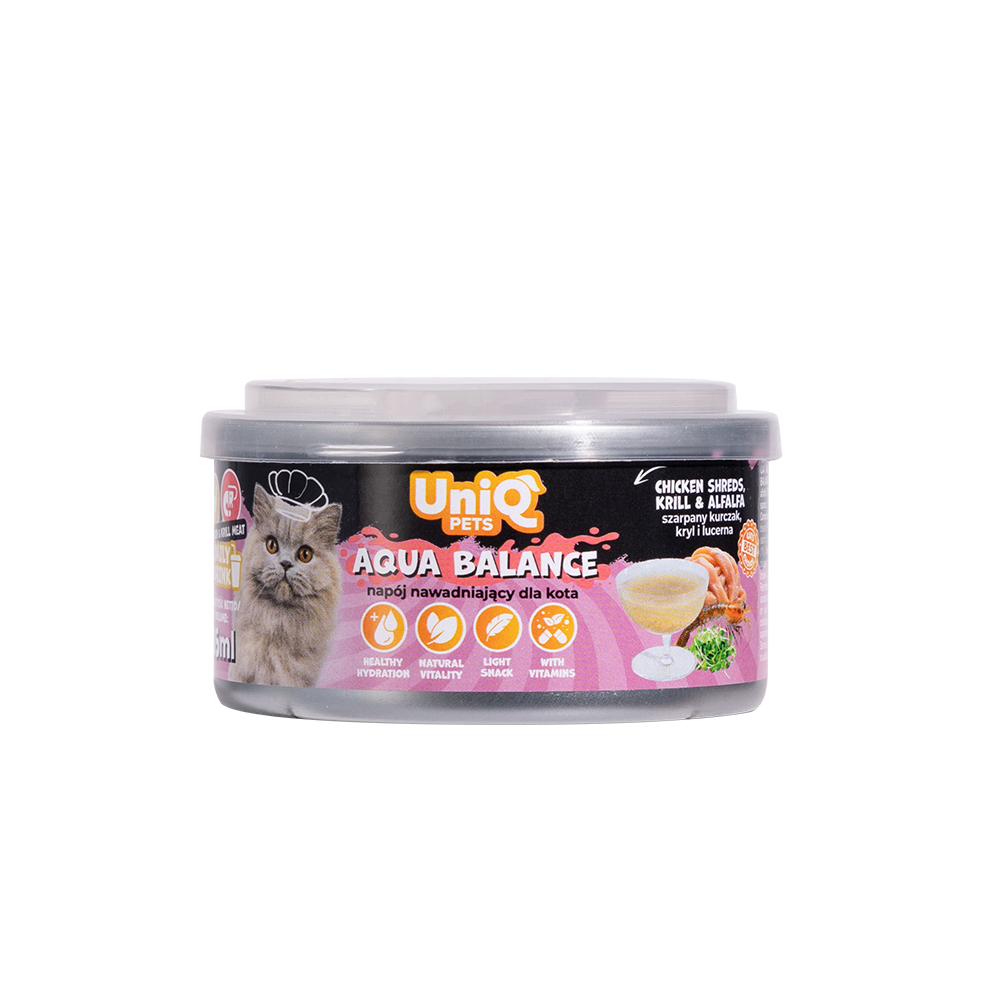 UNIQ PETS CAT WET DAILY DRINK AQUA BALANCE Chicken Shreds, Krill & Alfalfa, 85ml