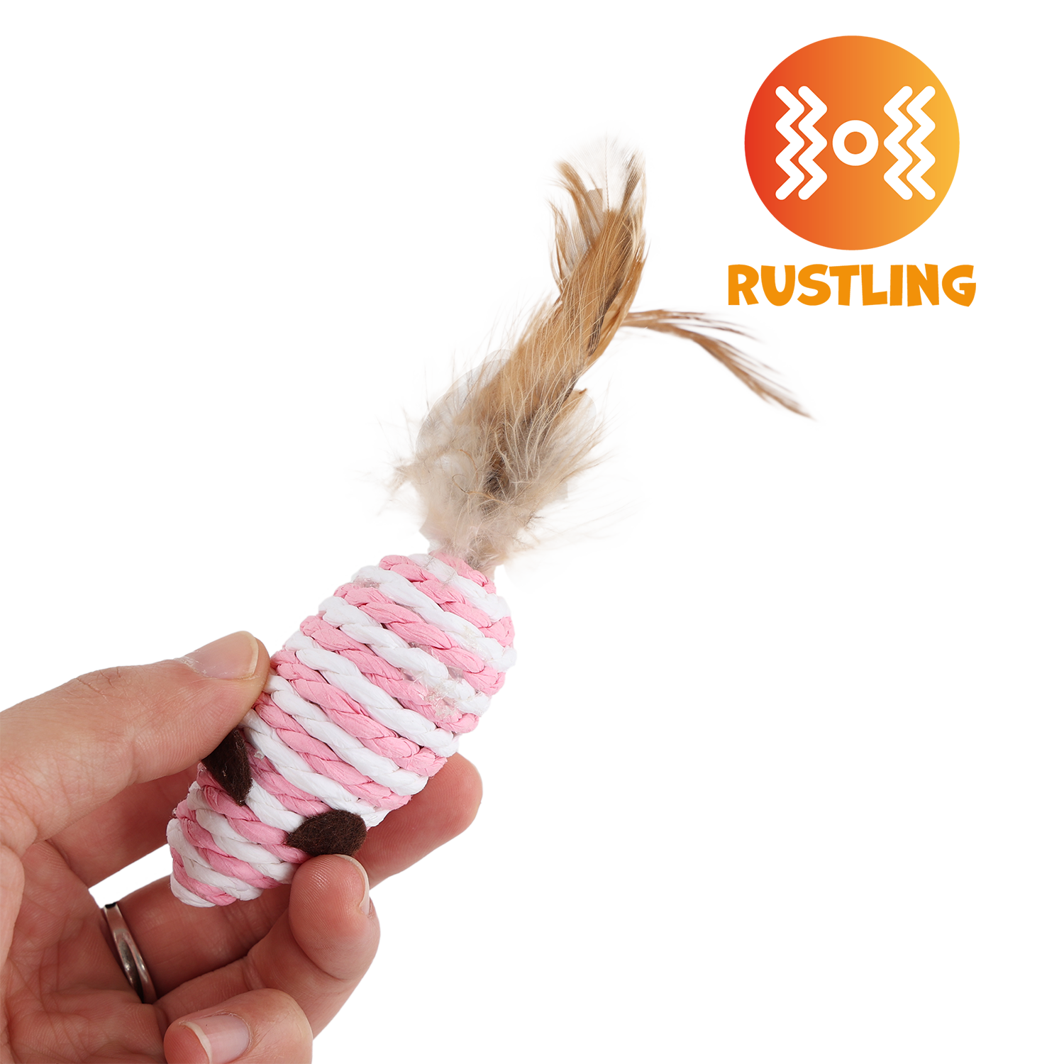 UNIQ PETS CAT TOY MOUSEHUNT Mouse From Rope with Feather 7cm (Random Colour)
