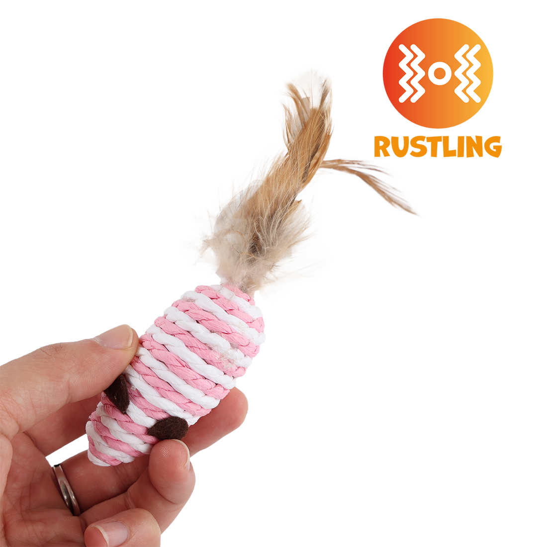 UNIQ PETS CAT TOY MOUSEHUNT Mouse From Rope with Feather 7cm (Random Colour)