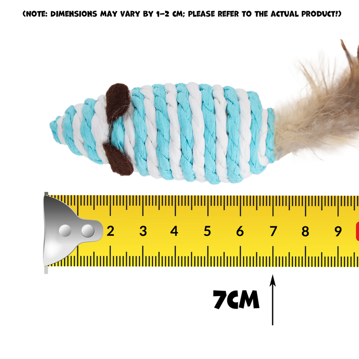 UNIQ PETS CAT TOY MOUSEHUNT Mouse From Rope with Feather 7cm (Random Colour)
