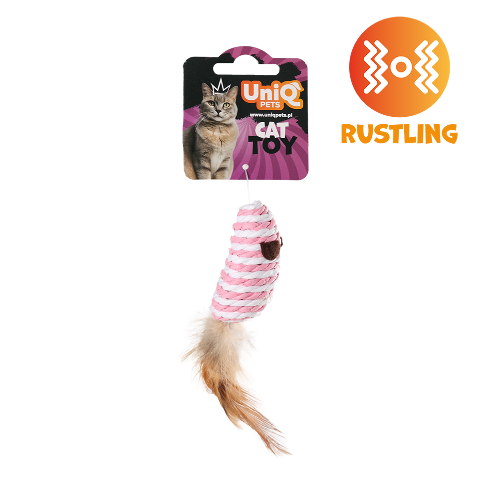 UNIQ PETS CAT TOY MOUSEHUNT Mouse From Rope with Feather 7cm (Random Colour)
