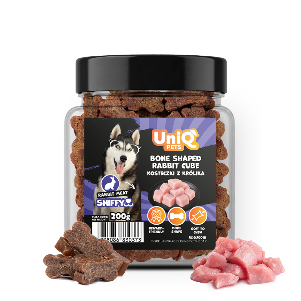 UNIQ PETS DOG SNACKS SNIFFY Bone Shaped Rabbit Cube 200g Jar