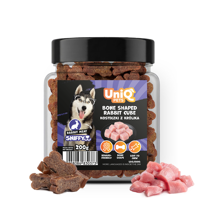 UNIQ PETS DOG SNACKS SNIFFY Bone Shaped Rabbit Cube 200g Jar