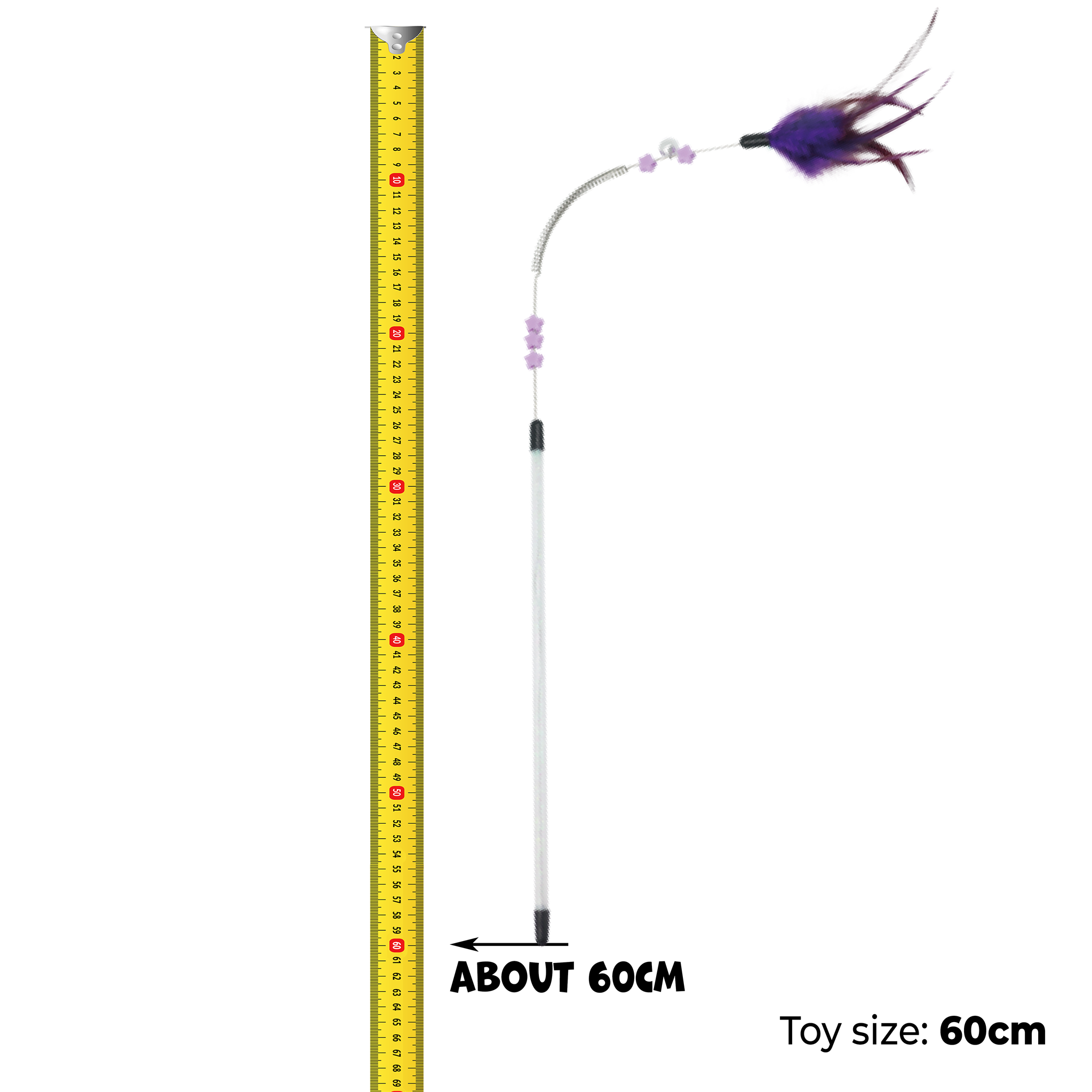 UNIQ PETS CAT TOY SWISHY Fishing Rod with Multi-Colored Feather and Spring 60cm (Random Colour)