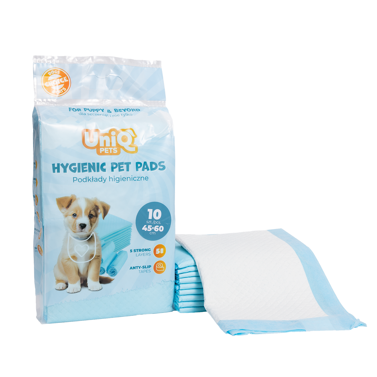 UNIQ PETS HYGIENIC PET PADS 45x60cm Blue, 10pcs/Bag