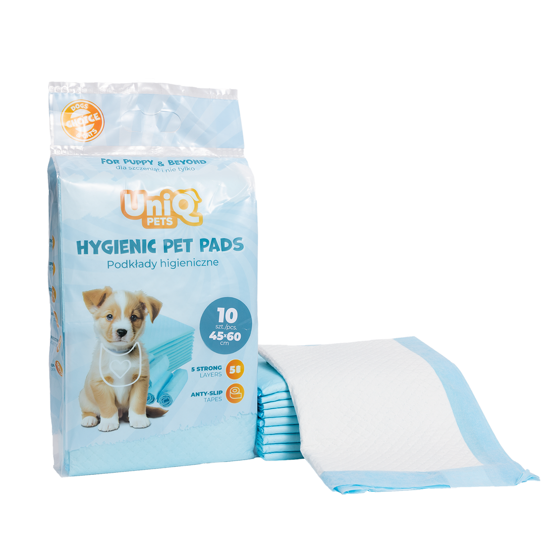 UNIQ PETS HYGIENIC PET PADS 45x60cm Blue, 10pcs/Bag