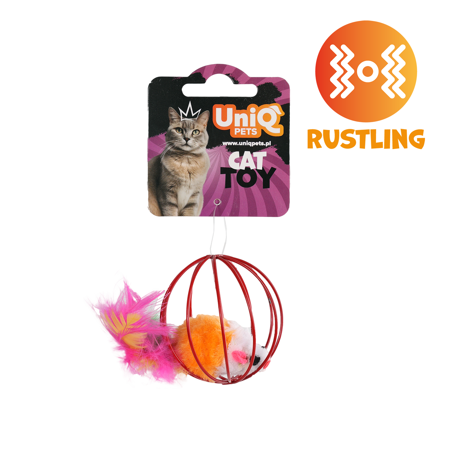 UNIQ PETS CAT TOY MOUSEHUNT Mouse With a Feather In a Ball 6cm (Random Colour)