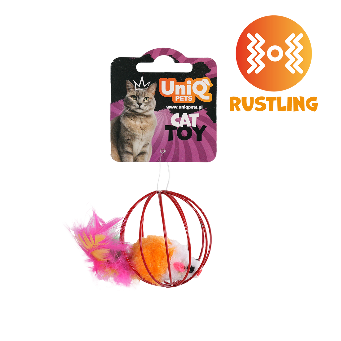 UNIQ PETS CAT TOY MOUSEHUNT Mouse With a Feather In a Ball 6cm (Random Colour)