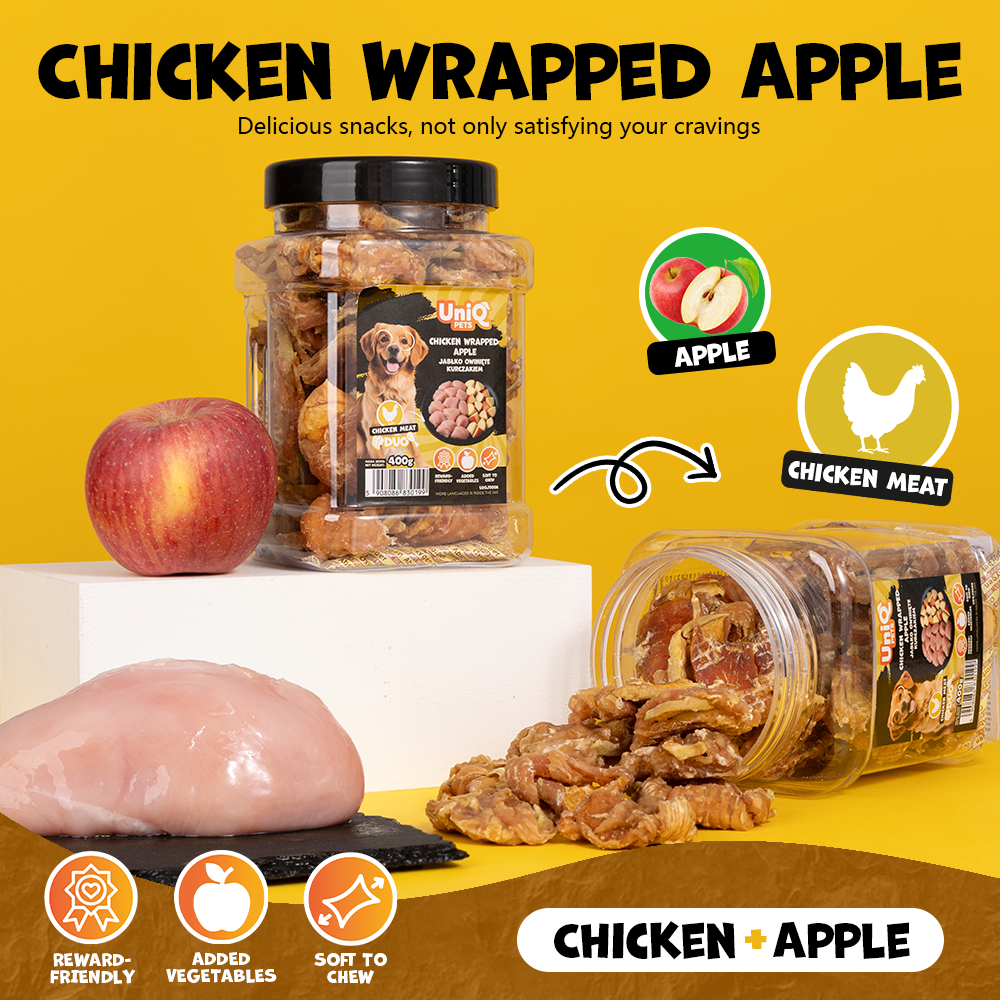 UNIQ PETS DOG SNACKS DUO Chicken Wrapped Apple 400g Jar