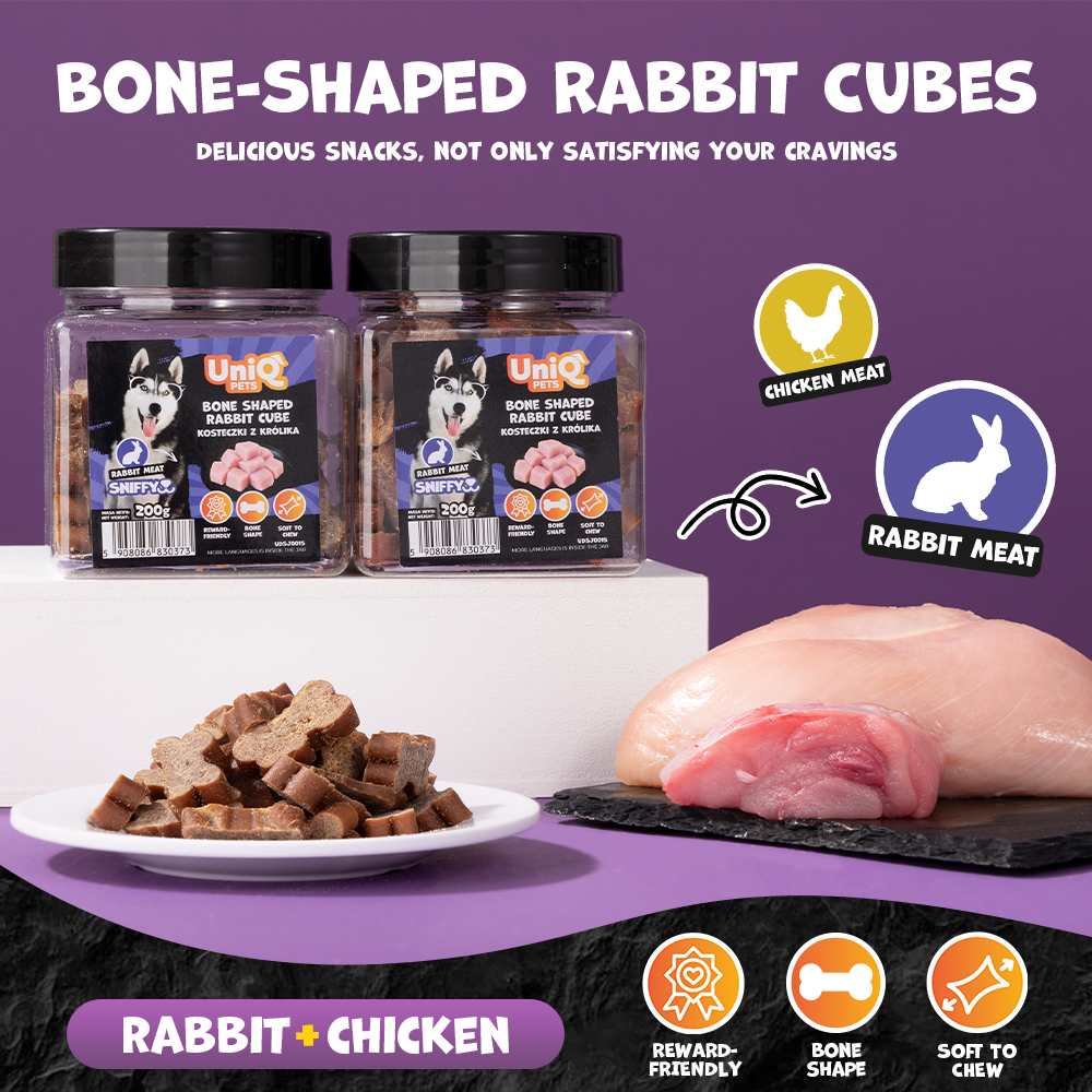 UNIQ PETS DOG SNACKS SNIFFY Bone Shaped Rabbit Cube 200g Jar