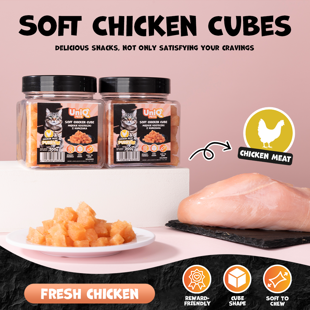 UNIQ PETS CAT SNACKS PURRY Soft Chicken Cube Jar 200g