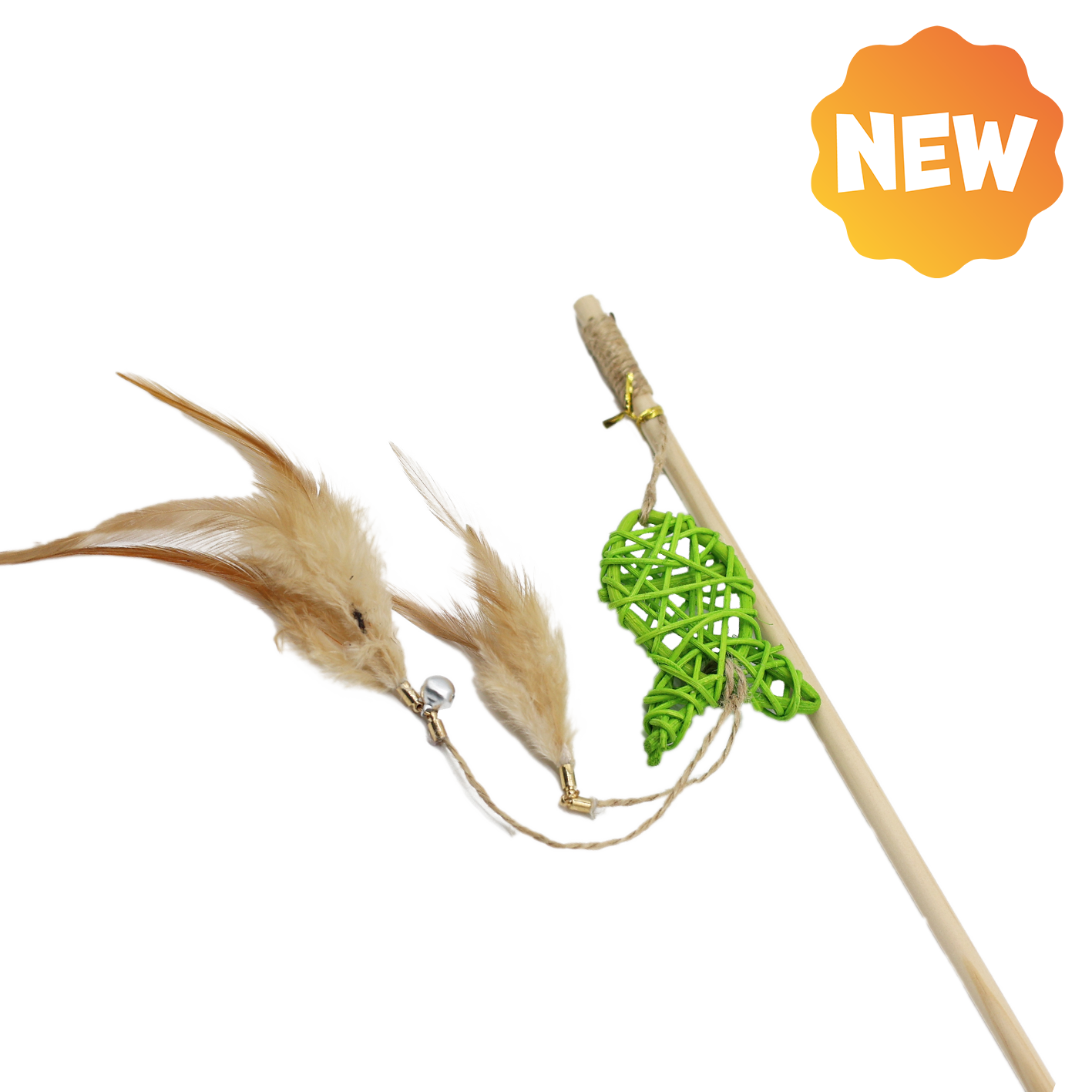 UNIQ PETS CAT TOY SWISHY Wooden Fishing Rod with Braided Fish and Feather 40-47cm (Random Colour)