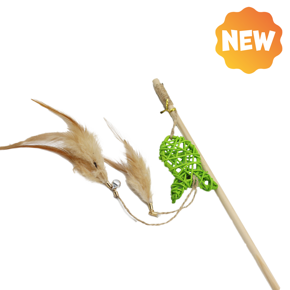 UNIQ PETS CAT TOY SWISHY Wooden Fishing Rod with Braided Fish and Feather 40-47cm (Random Colour)