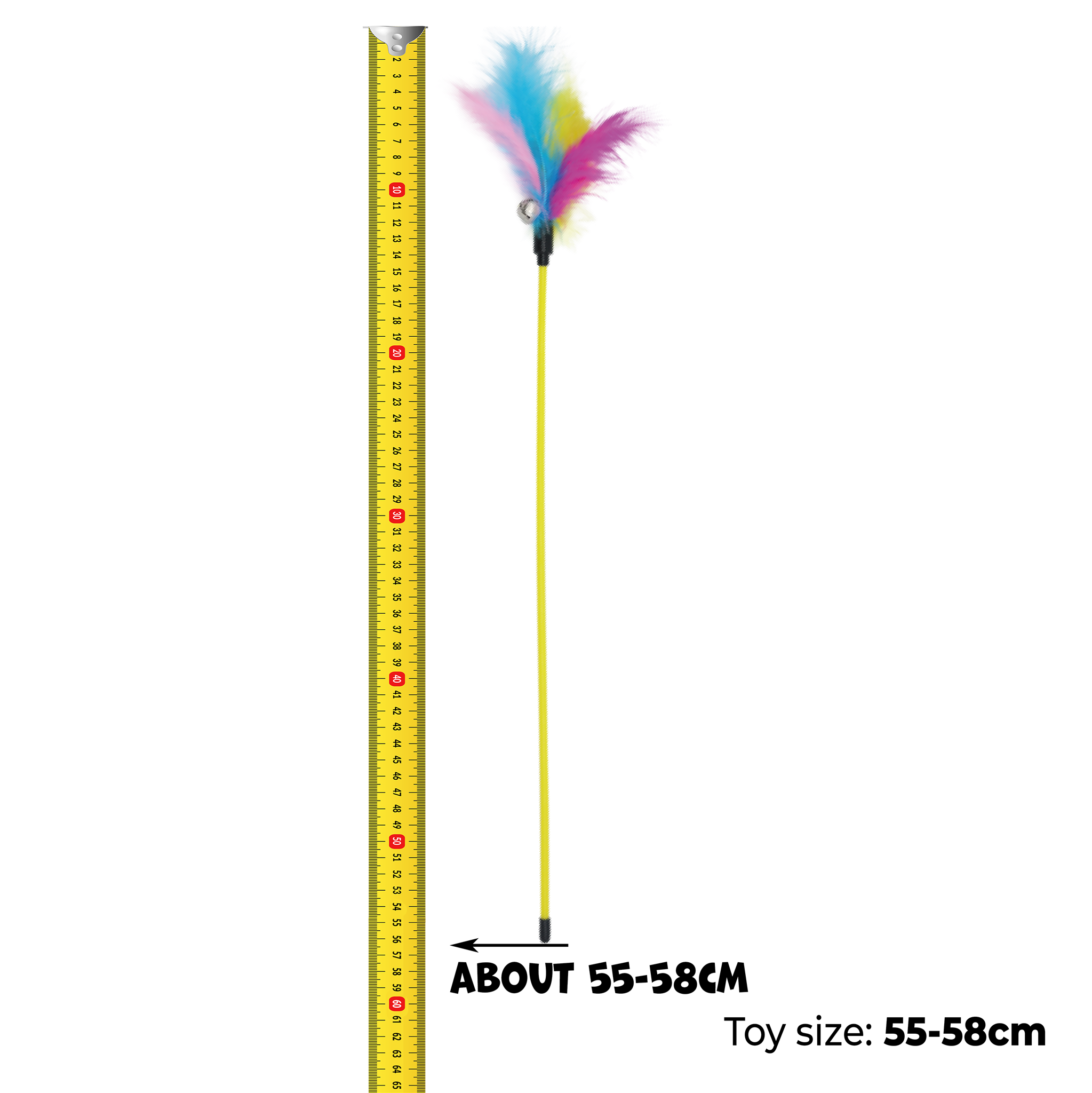 UNIQ PETS CAT TOY SWISHY Fishing Rod with Colorful Feather and Bell 55-58cm (Random Colour)