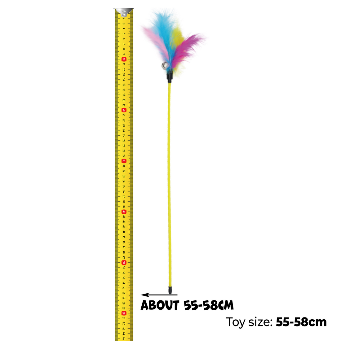 UNIQ PETS CAT TOY SWISHY Fishing Rod with Colorful Feather and Bell 55-58cm (Random Colour)
