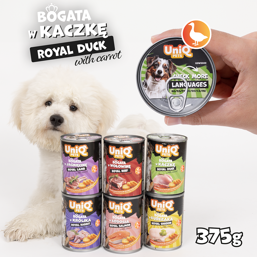 UNIQ PETS Dog Tin Food Royal Duck 375g