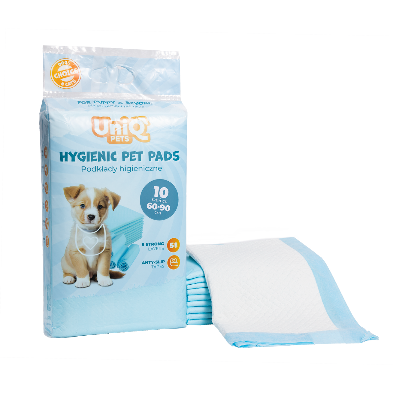 UNIQ PETS HYGIENIC PET PADS 60x90cm Blue, 10pcs/Bag