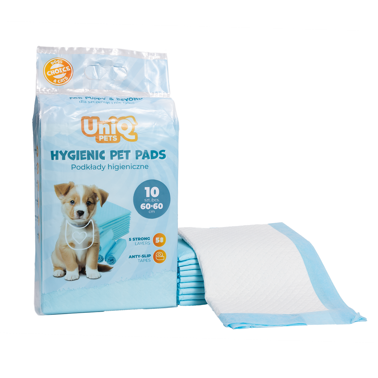 UNIQ PETS HYGIENIC PET PADS 60x60cm Blue, 10pcs/Bag