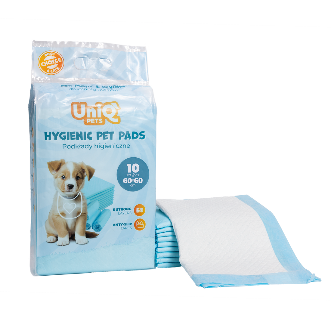UNIQ PETS HYGIENIC PET PADS 60x60cm Blue, 10pcs/Bag