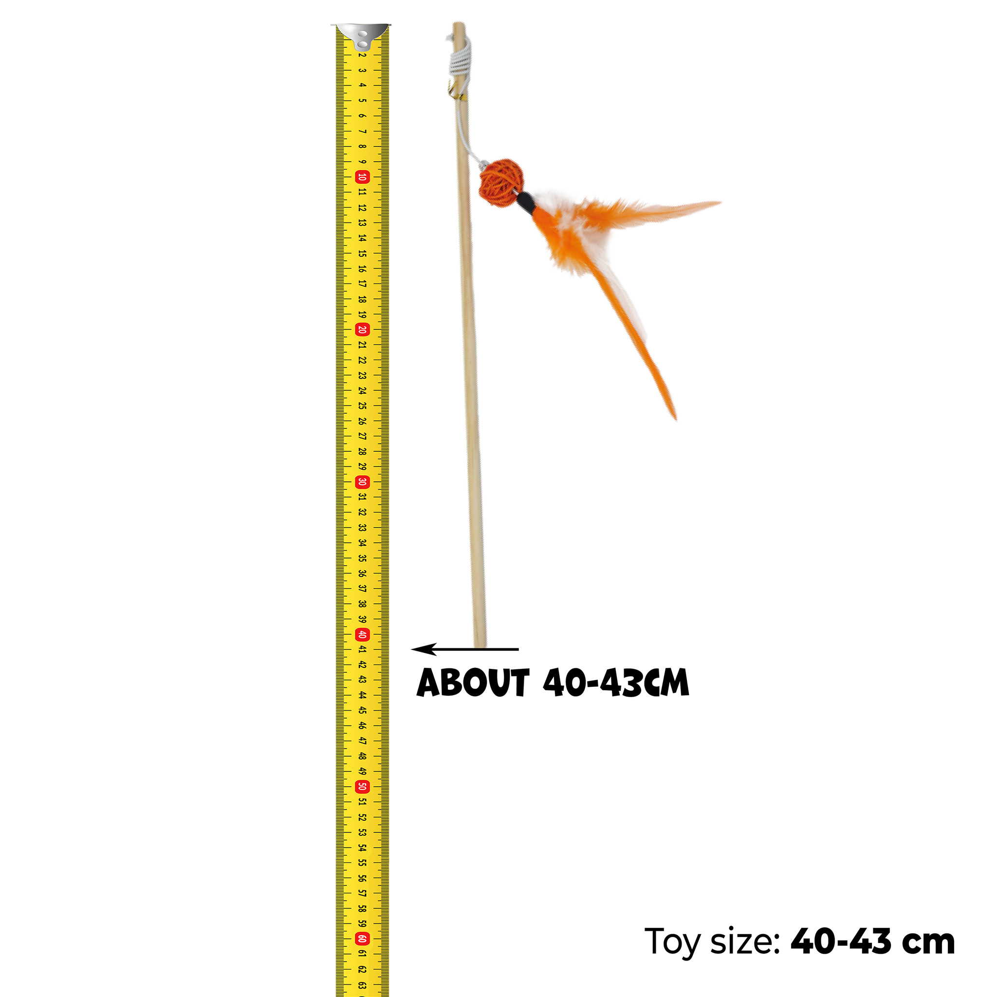 UNIQ PETS CAT TOY SWISHY Wooden Fishing Rod with Braided Ball and Feather 40-43cm (Random Colour)