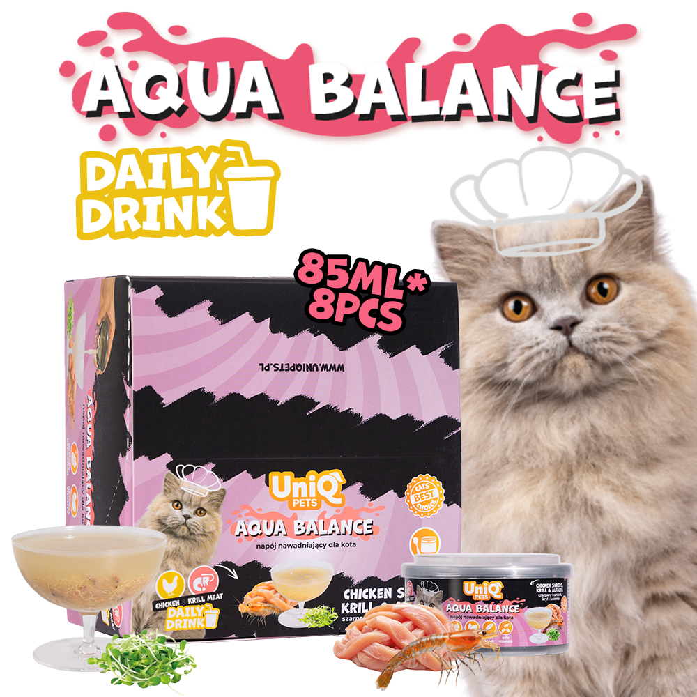 UNIQ PETS CAT WET DAILY DRINK AQUA BALANCE Chicken Shreds, Krill & Alfalfa, 85ml