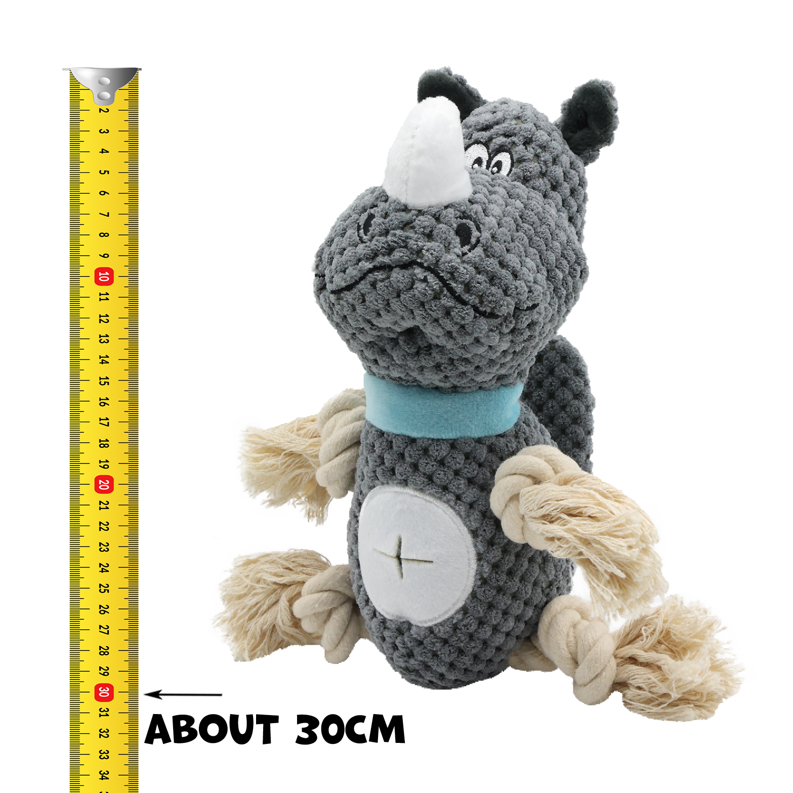 UNIQ PETS PLUSH DOG TOY SNIFFIES FRIENDS Rhinoceros with Ropes and Squeaker