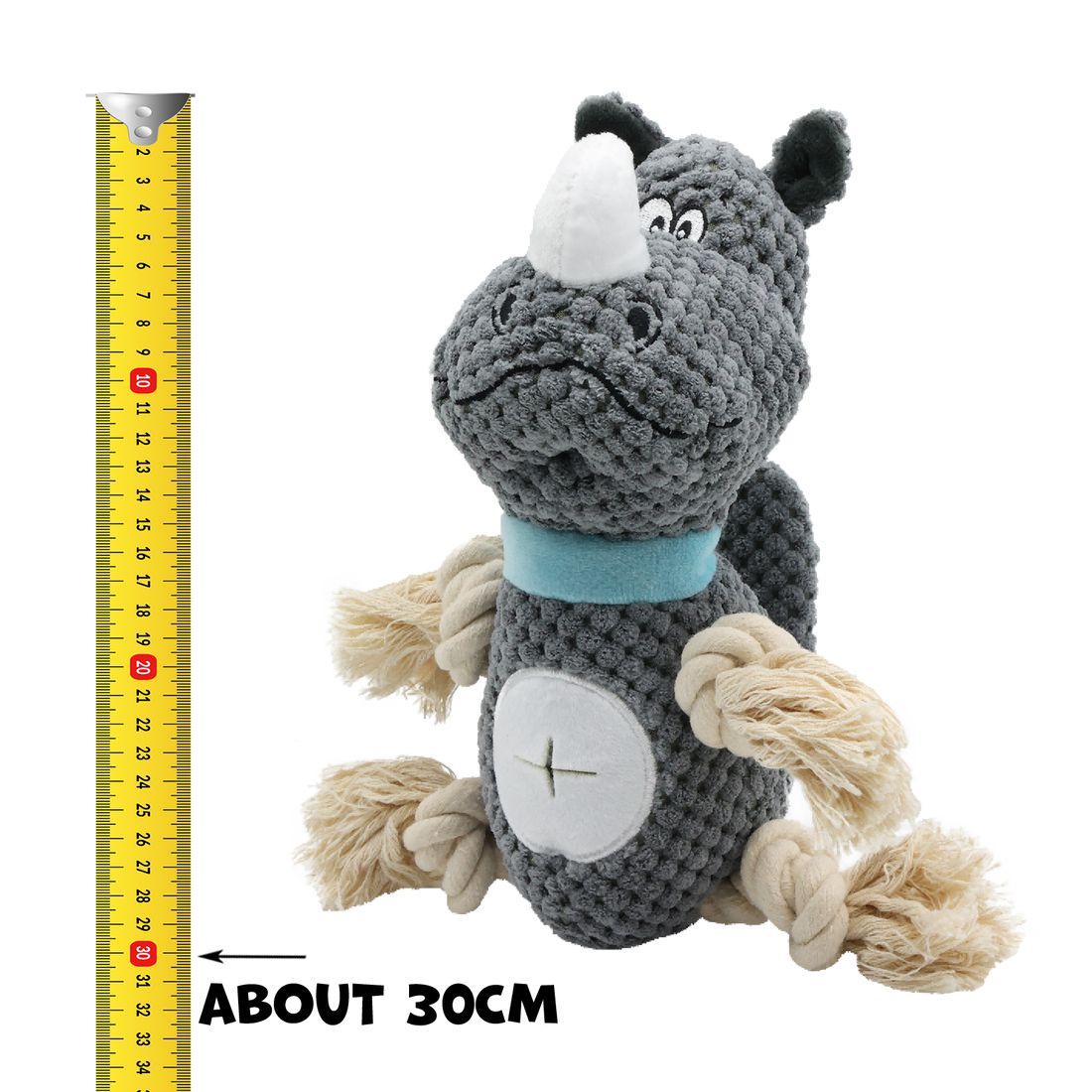 UNIQ PETS PLUSH DOG TOY SNIFFIES FRIENDS Rhinoceros with Ropes and Squeaker