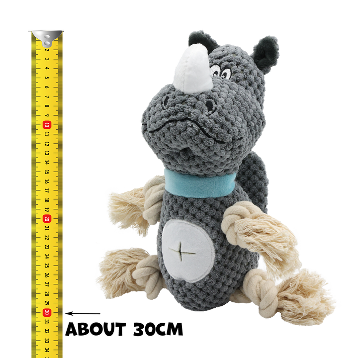 UNIQ PETS PLUSH DOG TOY SNIFFIES FRIENDS Rhinoceros with Ropes and Squeaker